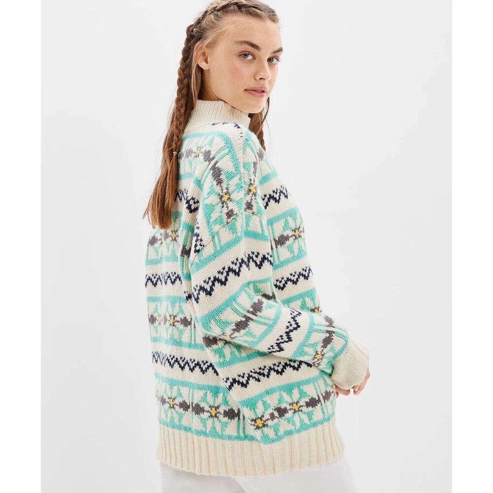 American Eagle AE Oversized Fair Isle Mock Neck Sweater Cottage Womens Medium